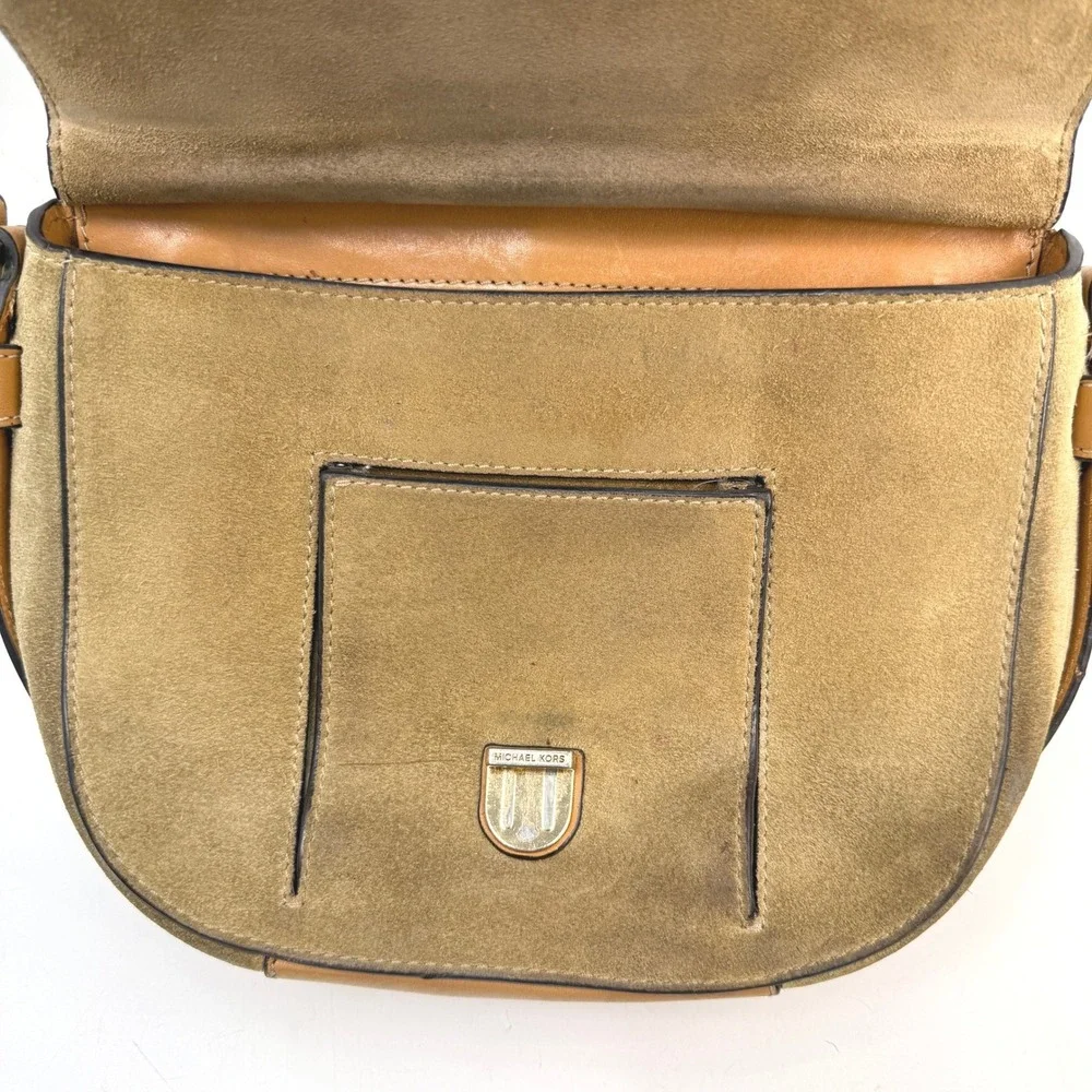 Michael Kors Romy Saddle Crossbody Bag Tan Brown Brass Designer Western‎ Boho